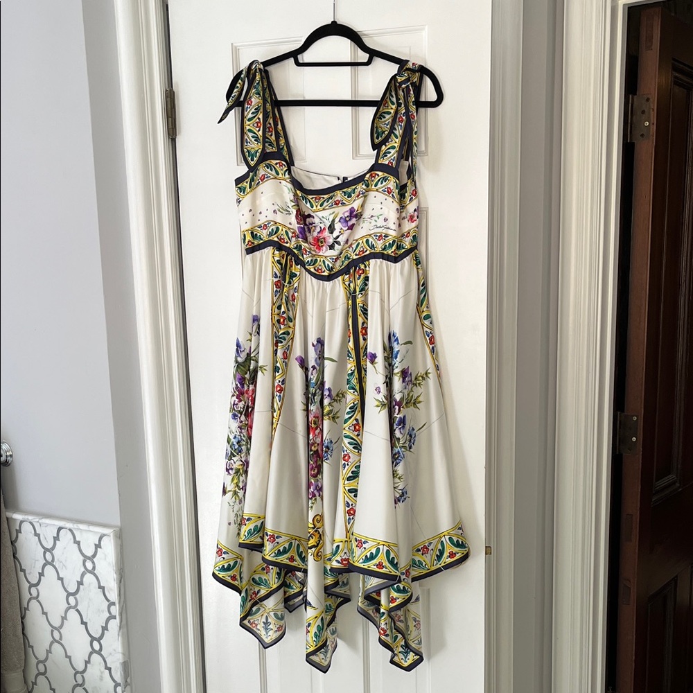 Dolce & Gabbana Asymmetrical Floral Dress - Cream and Multicolor